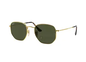 RayBan Hexagonal RB3548N-001/58(51) gọng vàng tròng xanh polarized